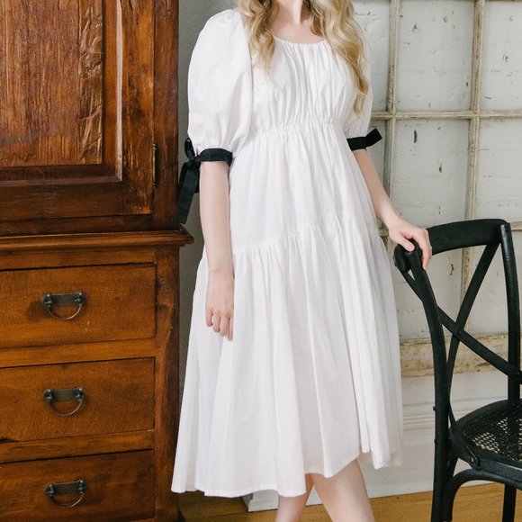 Eliza Faulkner White Puff Sleeve Cotton Dress - Size XS/ Small - Picture 8 of 12